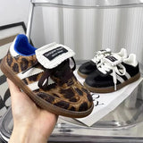 MOF Kids leopard print horse hair silver & black leather sneakers