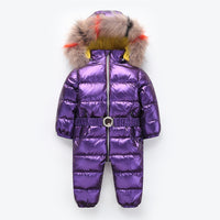 MOF Kids children winter jumpsuit white duck down fill metallic